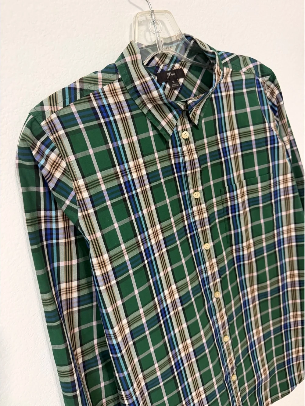 J. Crew Long Sleeve Button Up Collared Plaid Cotton Shirt Women's Size 8